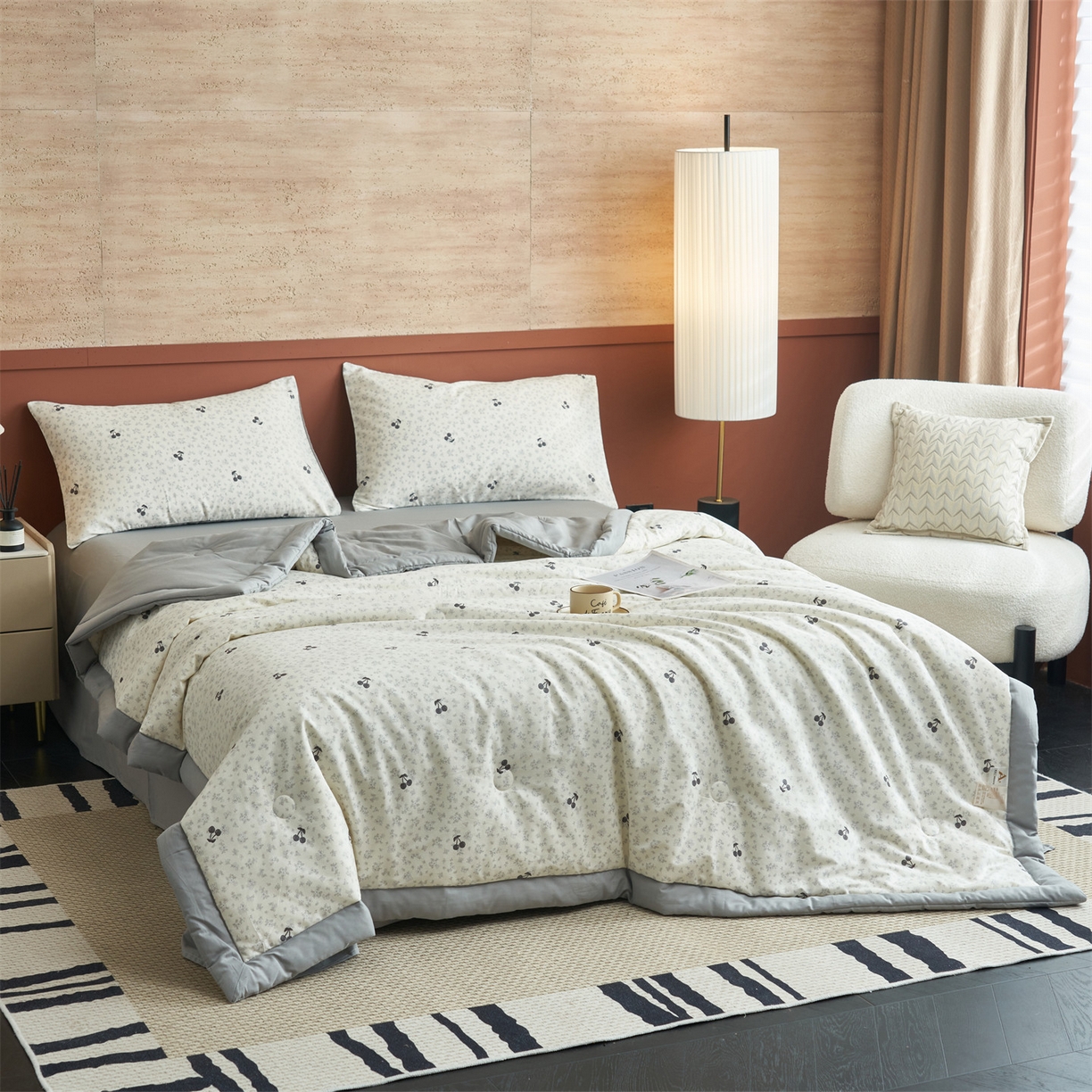 91家纺网 家纺一手货源 找家纺 恒爱家纺 2026新款全棉纯棉12868印花夏被夏凉被空调被 UJ墨兰樱桃