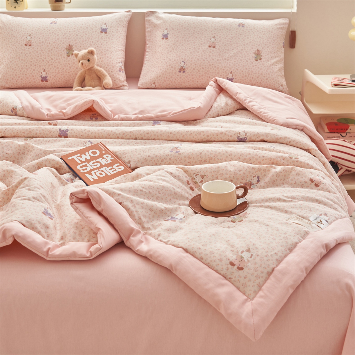 91家纺网 家纺一手货源 找家纺 恒爱家纺 2026新款全棉纯棉12868印花夏被夏凉被空调被 UJ碎花小象