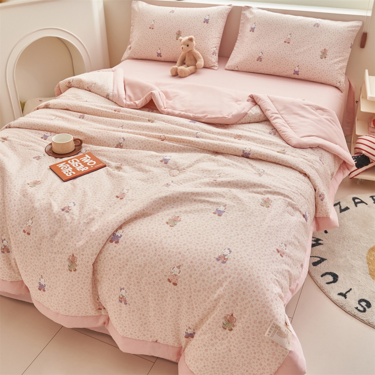 91家纺网 家纺一手货源 找家纺 恒爱家纺 2026新款全棉纯棉12868印花夏被夏凉被空调被 UJ碎花小象