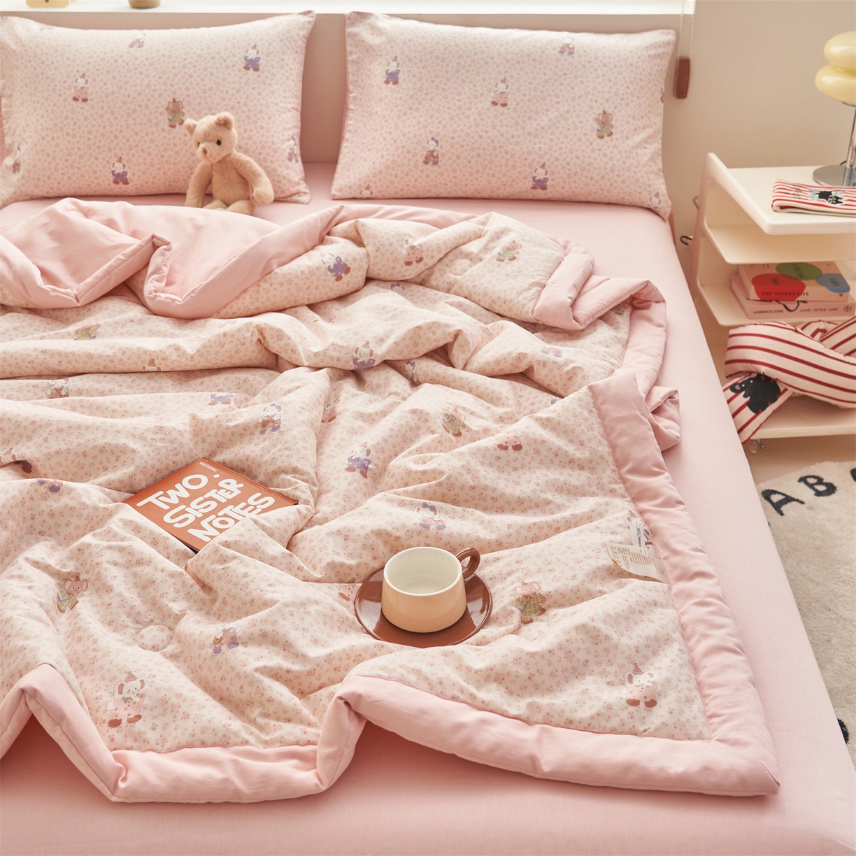 91家纺网 家纺一手货源 找家纺 恒爱家纺 2026新款全棉纯棉12868印花夏被夏凉被空调被 UJ碎花小象