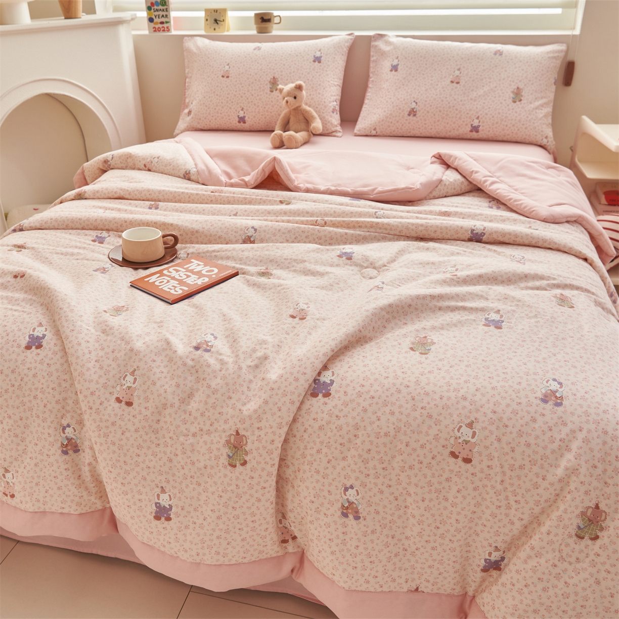 91家纺网 家纺一手货源 找家纺 恒爱家纺 2026新款全棉纯棉12868印花夏被夏凉被空调被 UJ碎花小象