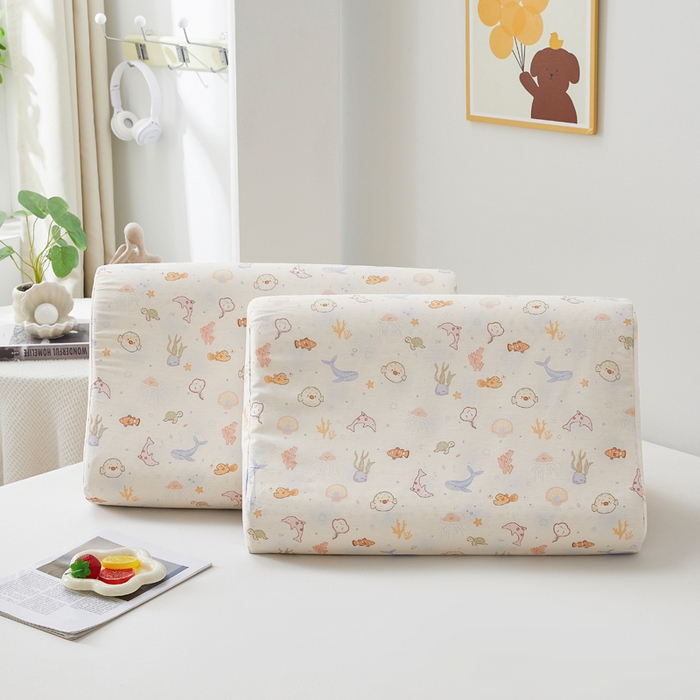 91家纺网 家纺一手货源 找家纺 翎盈家纺 2026款ins风小清新卡通纯棉乳胶枕专用枕套全棉波浪形枕头套 海底总动员