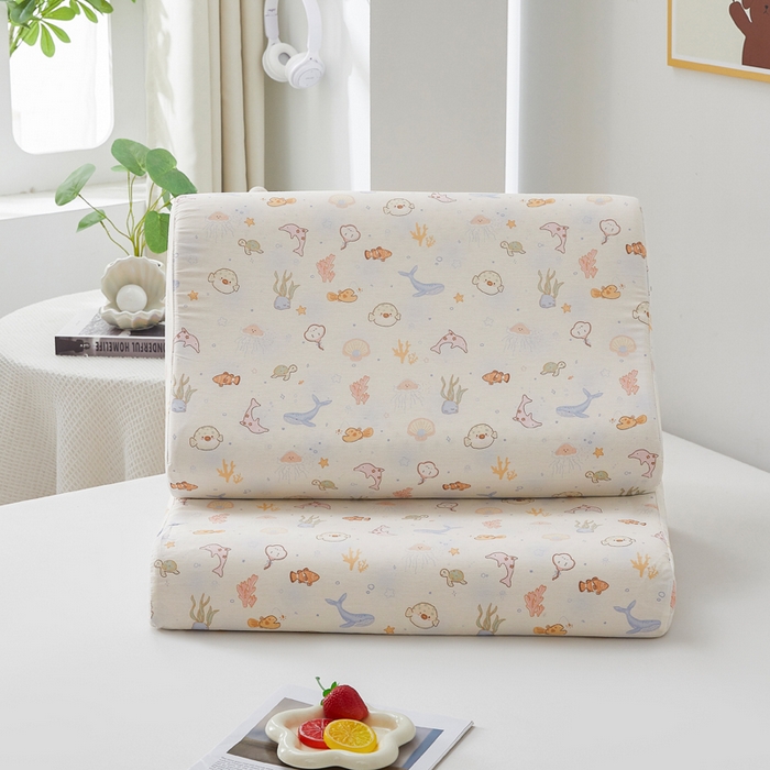 91家纺网 家纺一手货源 找家纺 翎盈家纺 2026款ins风小清新卡通纯棉乳胶枕专用枕套全棉波浪形枕头套 海底总动员