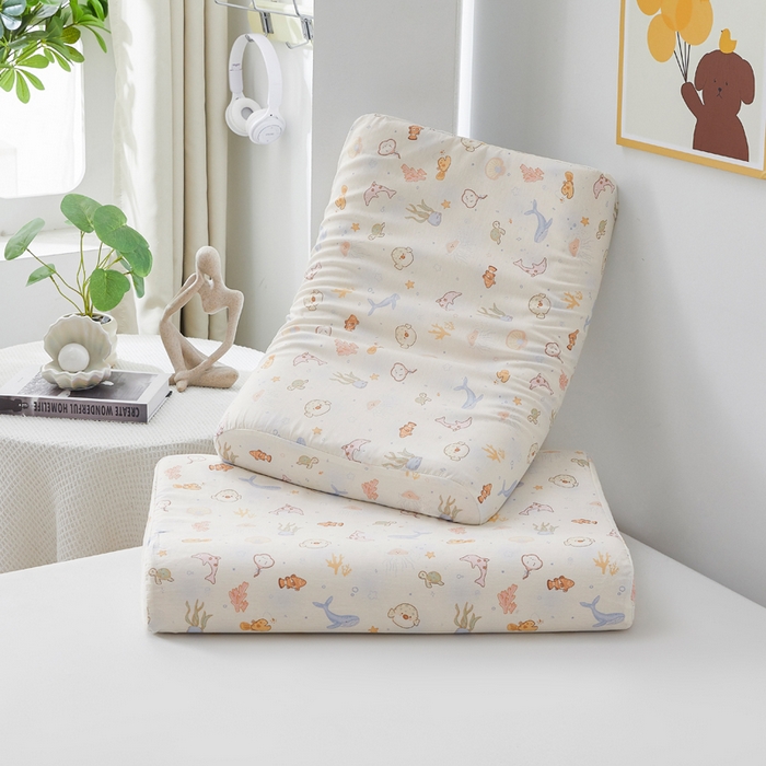 91家纺网 家纺一手货源 找家纺 翎盈家纺 2026款ins风小清新卡通纯棉乳胶枕专用枕套全棉波浪形枕头套 海底总动员