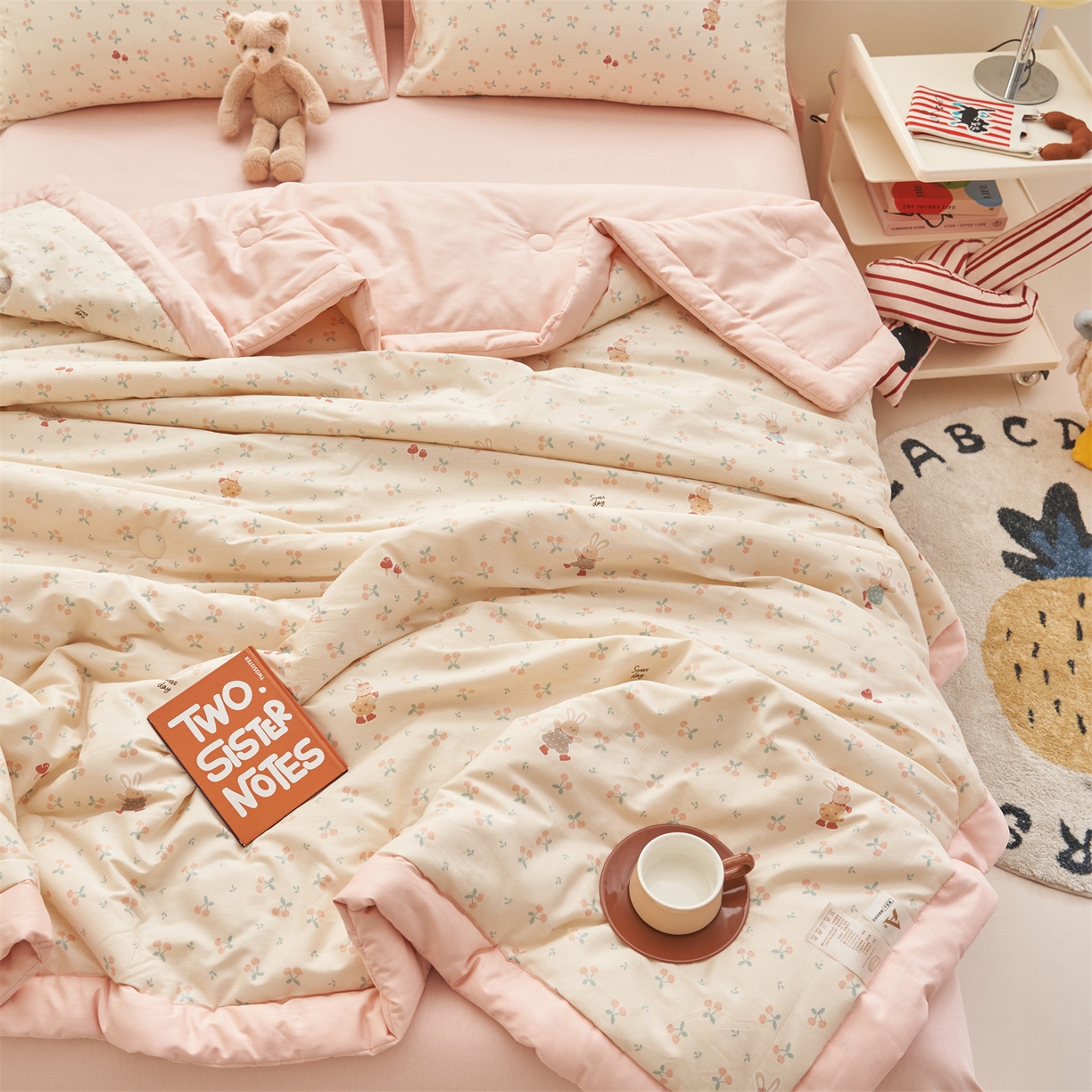 91家纺网 家纺一手货源 找家纺 恒爱家纺 2026新款全棉纯棉12868印花夏被夏凉被空调被 UJ跳跳兔