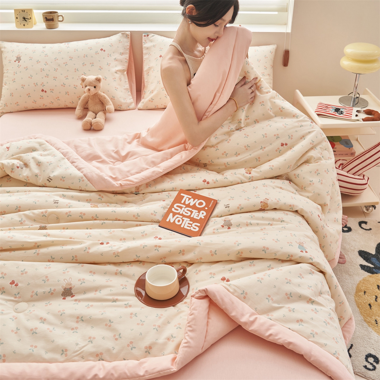 91家纺网 家纺一手货源 找家纺 恒爱家纺 2026新款全棉纯棉12868印花夏被夏凉被空调被 UJ跳跳兔