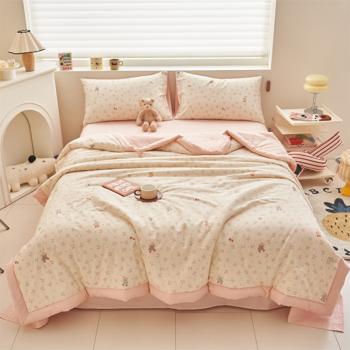 91家纺网 家纺一手货源 找家纺 恒爱家纺 2026新款全棉纯棉12868印花夏被夏凉被空调被 UJ跳跳兔