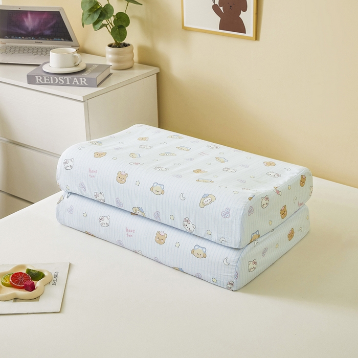 91家纺网 家纺一手货源 找家纺 翎盈家纺 2026款ins风小清新卡通纯棉乳胶枕专用枕套全棉波浪形枕头套 镜子海洋-兰