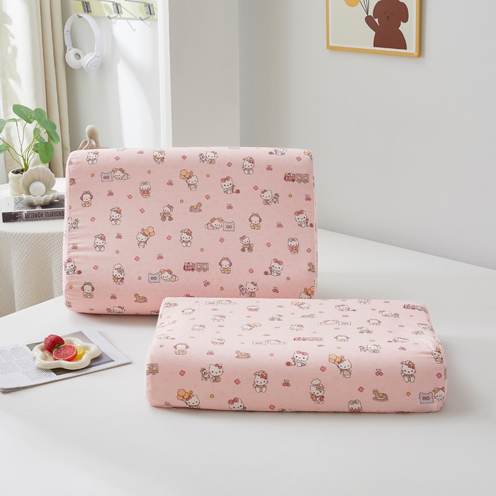 91家纺网 家纺一手货源 找家纺 翎盈家纺 2026款ins风小清新卡通纯棉乳胶枕专用枕套全棉波浪形枕头套 凯蒂软糖-粉