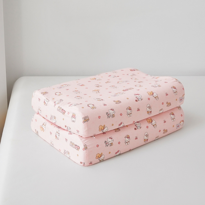 91家纺网 家纺一手货源 找家纺 翎盈家纺 2026款ins风小清新卡通纯棉乳胶枕专用枕套全棉波浪形枕头套 凯蒂软糖-粉