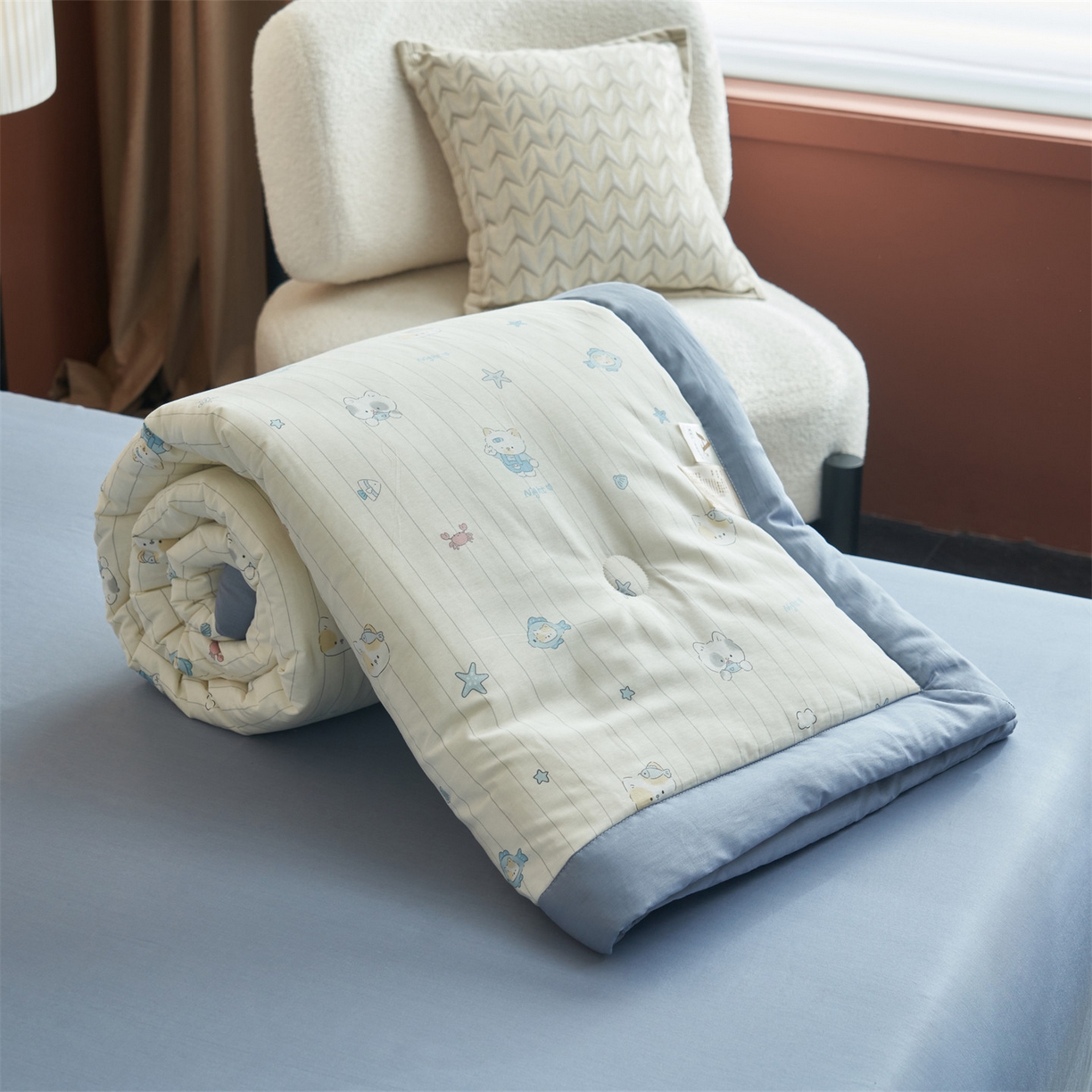 91家纺网 家纺一手货源 找家纺 恒爱家纺 2026新款全棉纯棉12868印花夏被夏凉被空调被 UJ小猫钓鱼