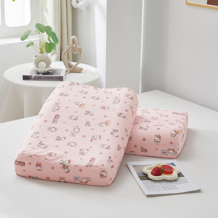 91家纺网 家纺一手货源 找家纺 翎盈家纺 2026款ins风小清新卡通纯棉乳胶枕专用枕套全棉波浪形枕头套 凯蒂软糖-粉