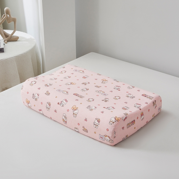 91家纺网 家纺一手货源 找家纺 翎盈家纺 2026款ins风小清新卡通纯棉乳胶枕专用枕套全棉波浪形枕头套 凯蒂软糖-粉