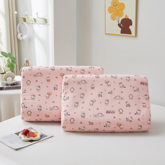 91家纺网 家纺一手货源 找家纺 翎盈家纺 2026款ins风小清新卡通纯棉乳胶枕专用枕套全棉波浪形枕头套 凯蒂软糖-粉