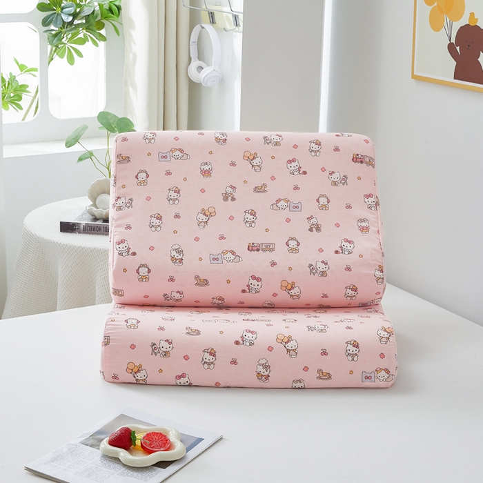 91家纺网 家纺一手货源 找家纺 翎盈家纺 2026款ins风小清新卡通纯棉乳胶枕专用枕套全棉波浪形枕头套 凯蒂软糖-粉