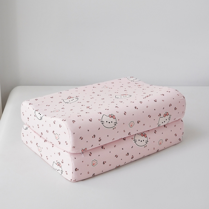 91家纺网 家纺一手货源 找家纺 翎盈家纺 2026款ins风小清新卡通纯棉乳胶枕专用枕套全棉波浪形枕头套 凯蒂小姐-粉