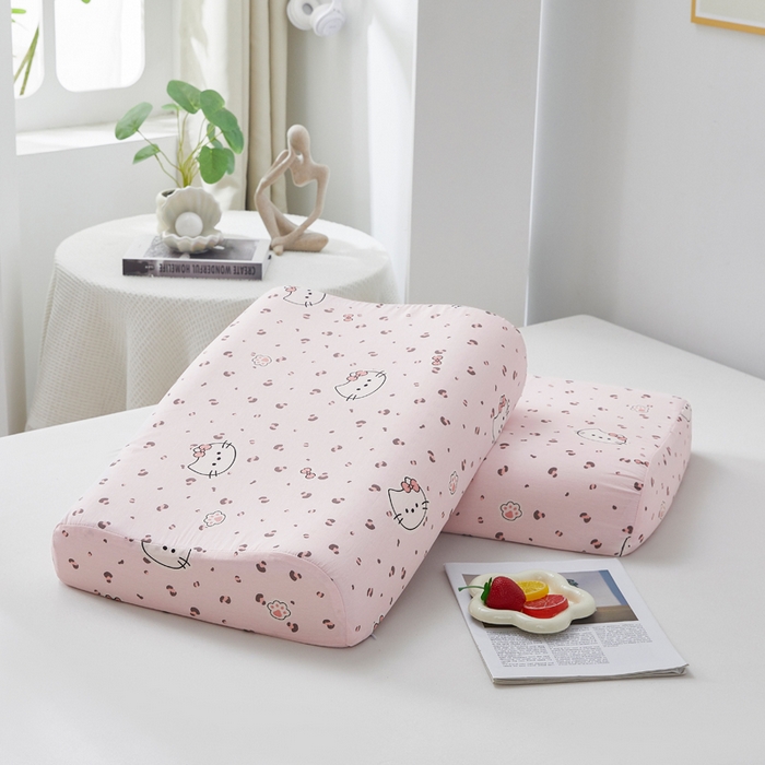 91家纺网 家纺一手货源 找家纺 翎盈家纺 2026款ins风小清新卡通纯棉乳胶枕专用枕套全棉波浪形枕头套 凯蒂小姐-粉