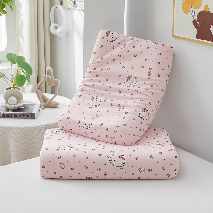 91家纺网 家纺一手货源 找家纺 翎盈家纺 2026款ins风小清新卡通纯棉乳胶枕专用枕套全棉波浪形枕头套 凯蒂小姐-粉