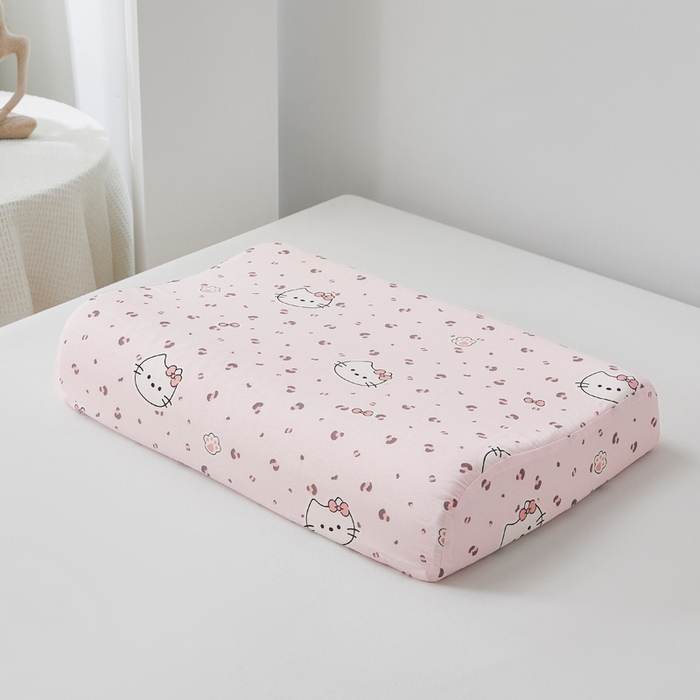 91家纺网 家纺一手货源 找家纺 翎盈家纺 2026款ins风小清新卡通纯棉乳胶枕专用枕套全棉波浪形枕头套 凯蒂小姐-粉