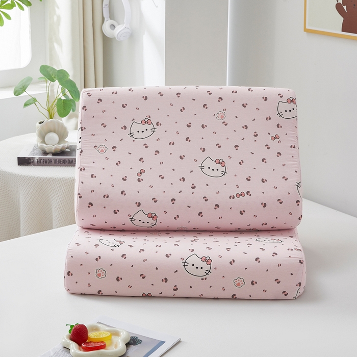 91家纺网 家纺一手货源 找家纺 翎盈家纺 2026款ins风小清新卡通纯棉乳胶枕专用枕套全棉波浪形枕头套 凯蒂小姐-粉