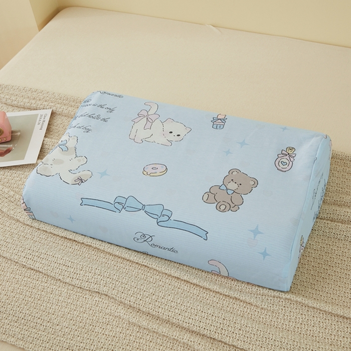 91家纺网 家纺一手货源 找家纺 翎盈家纺 2026款ins风小清新卡通纯棉乳胶枕专用枕套全棉波浪形枕头套 奶油阿布-蓝