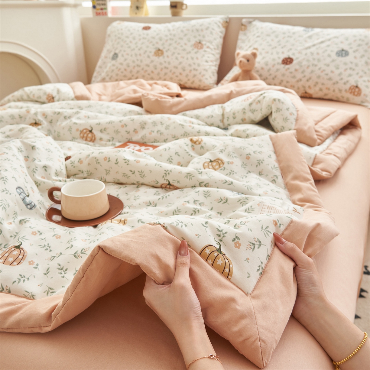 91家纺网 家纺一手货源 找家纺 恒爱家纺 2026新款全棉纯棉12868印花夏被夏凉被空调被 UML万圣南瓜