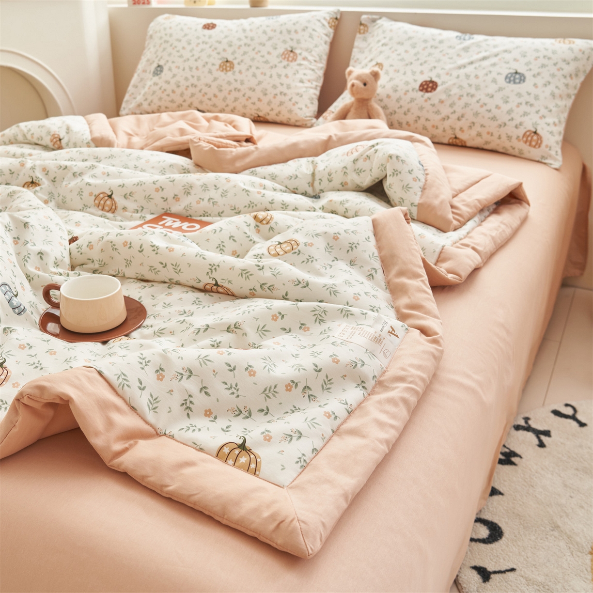 91家纺网 家纺一手货源 找家纺 恒爱家纺 2026新款全棉纯棉12868印花夏被夏凉被空调被 UML万圣南瓜