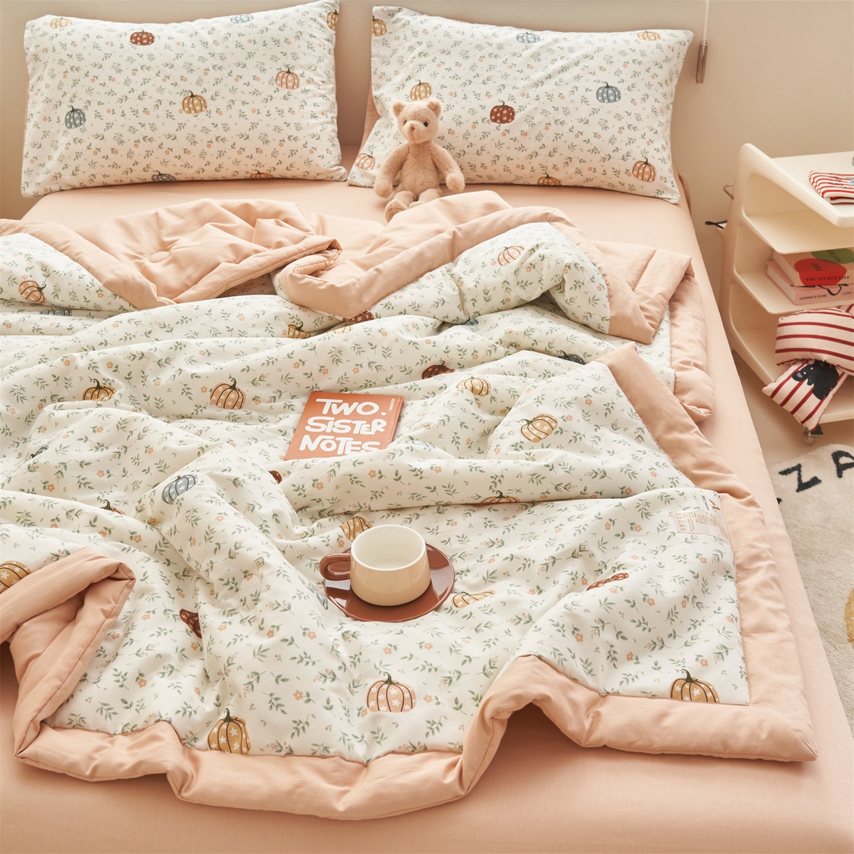 91家纺网 家纺一手货源 找家纺 恒爱家纺 2026新款全棉纯棉12868印花夏被夏凉被空调被 UML万圣南瓜