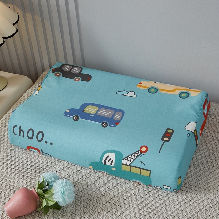 91家纺网 家纺一手货源 找家纺 翎盈家纺 2026款ins风小清新卡通纯棉乳胶枕专用枕套全棉波浪形枕头套 汽车小镇