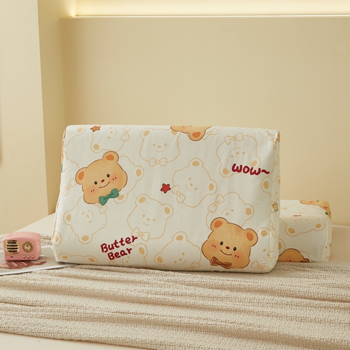 91家纺网 家纺一手货源 找家纺 翎盈家纺 2026款ins风小清新卡通纯棉乳胶枕专用枕套全棉波浪形枕头套 瑞迪熊