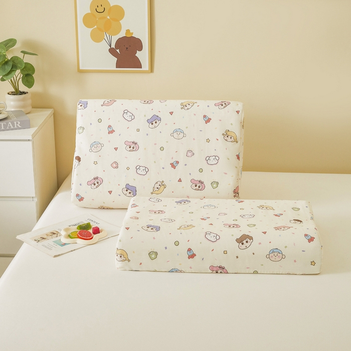 翎盈家纺 2026款ins风小清新卡通纯棉乳胶枕专用枕套全棉波浪形枕头套 糖果幼儿园