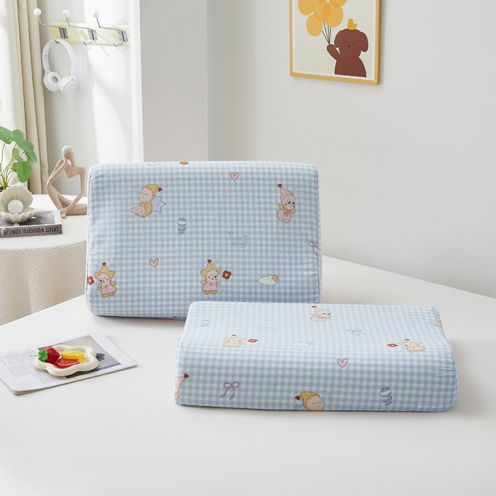 翎盈家纺 2026款ins风小清新卡通纯棉乳胶枕专用枕套全棉波浪形枕头套 甜梦小精灵-蓝