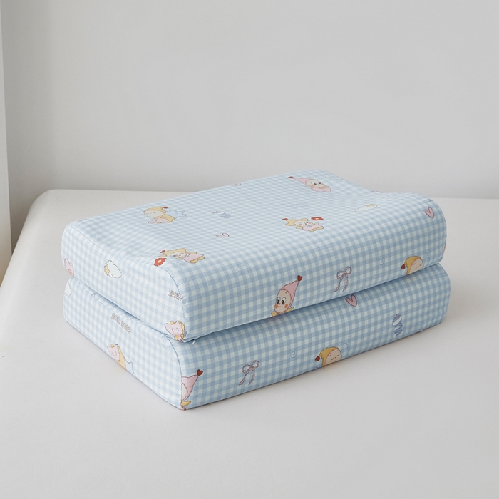 91家纺网 家纺一手货源 找家纺 翎盈家纺 2026款ins风小清新卡通纯棉乳胶枕专用枕套全棉波浪形枕头套 甜梦小精灵-蓝