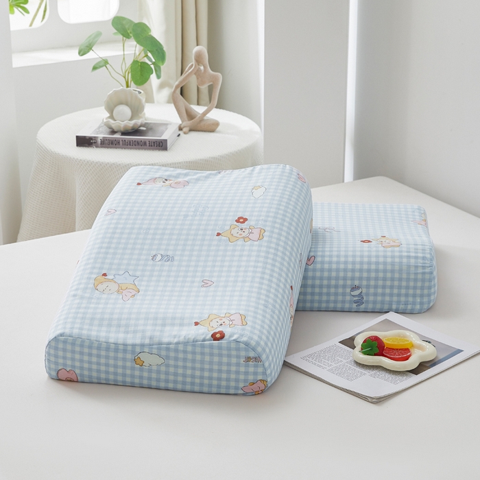 91家纺网 家纺一手货源 找家纺 翎盈家纺 2026款ins风小清新卡通纯棉乳胶枕专用枕套全棉波浪形枕头套 甜梦小精灵-蓝