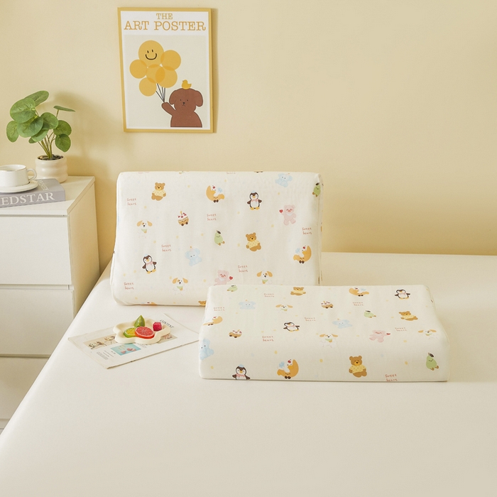 翎盈家纺 2026款ins风小清新卡通纯棉乳胶枕专用枕套全棉波浪形枕头套 甜蜜乐园