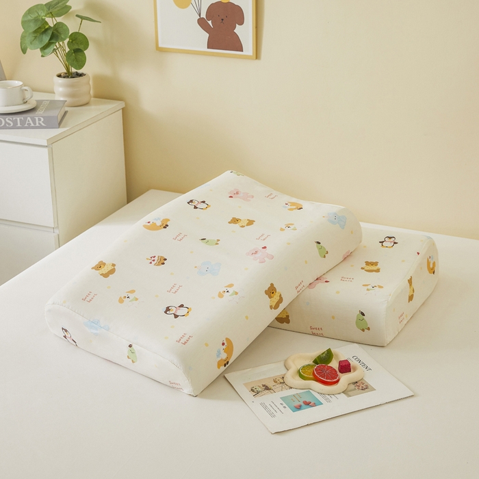 91家纺网 家纺一手货源 找家纺 翎盈家纺 2026款ins风小清新卡通纯棉乳胶枕专用枕套全棉波浪形枕头套 甜蜜乐园