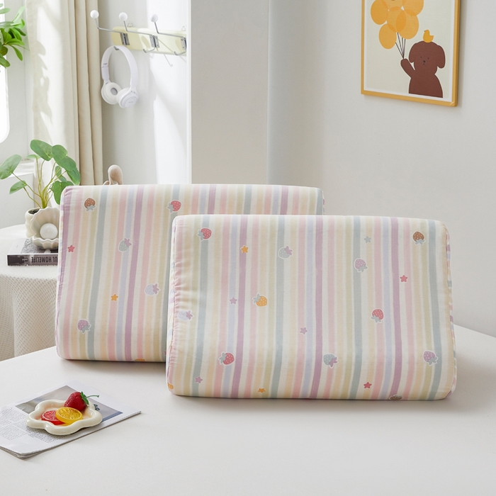 91家纺网 家纺一手货源 找家纺 翎盈家纺 2026款ins风小清新卡通纯棉乳胶枕专用枕套全棉波浪形枕头套 五彩草莓