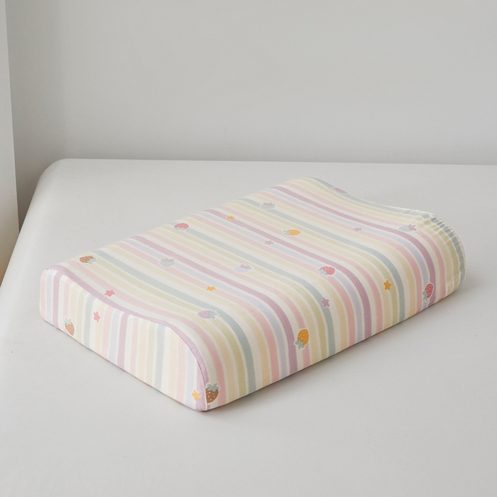 91家纺网 家纺一手货源 找家纺 翎盈家纺 2026款ins风小清新卡通纯棉乳胶枕专用枕套全棉波浪形枕头套 五彩草莓