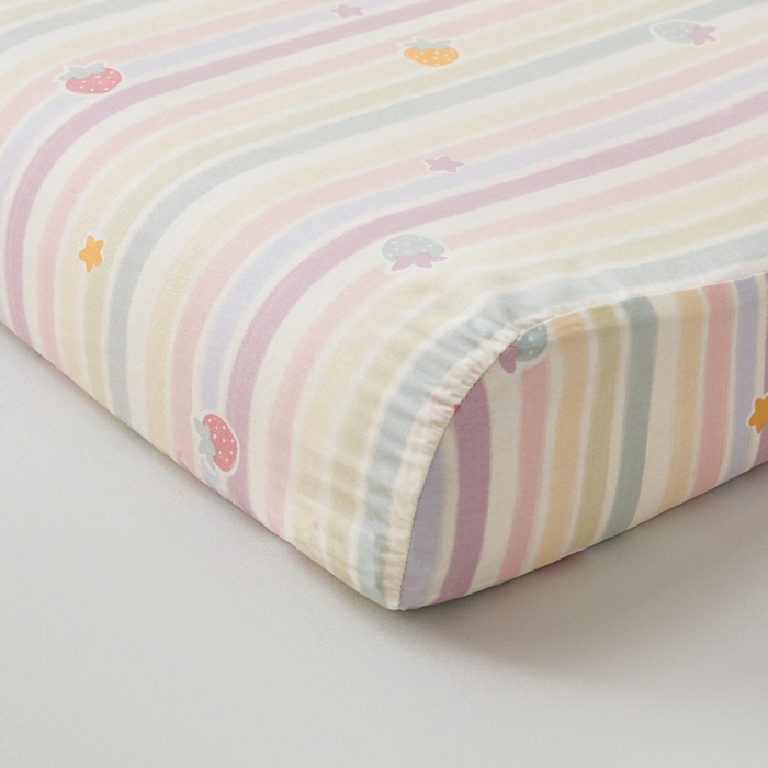 91家纺网 家纺一手货源 找家纺 翎盈家纺 2026款ins风小清新卡通纯棉乳胶枕专用枕套全棉波浪形枕头套 五彩草莓