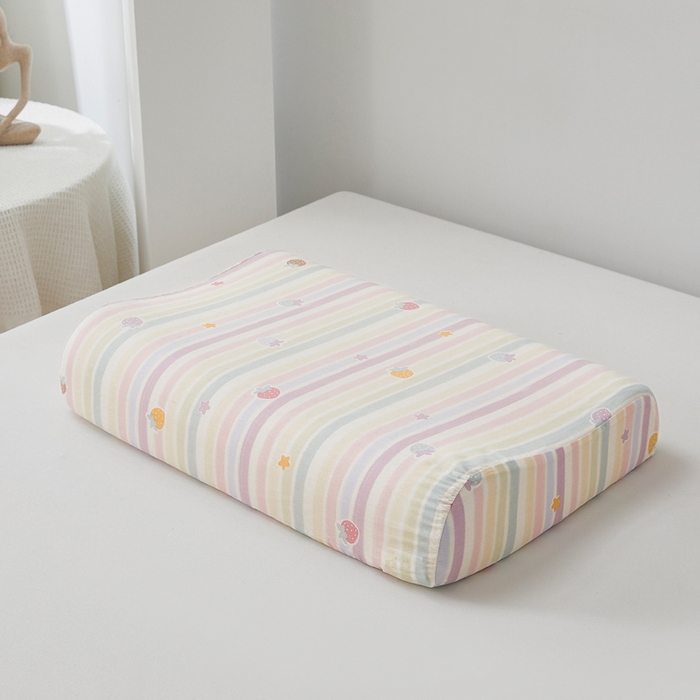 91家纺网 家纺一手货源 找家纺 翎盈家纺 2026款ins风小清新卡通纯棉乳胶枕专用枕套全棉波浪形枕头套 五彩草莓