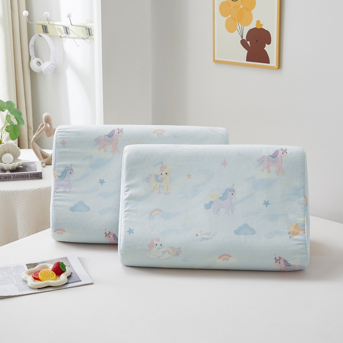 91家纺网 家纺一手货源 找家纺 翎盈家纺 2026款ins风小清新卡通纯棉乳胶枕专用枕套全棉波浪形枕头套 星芒小马