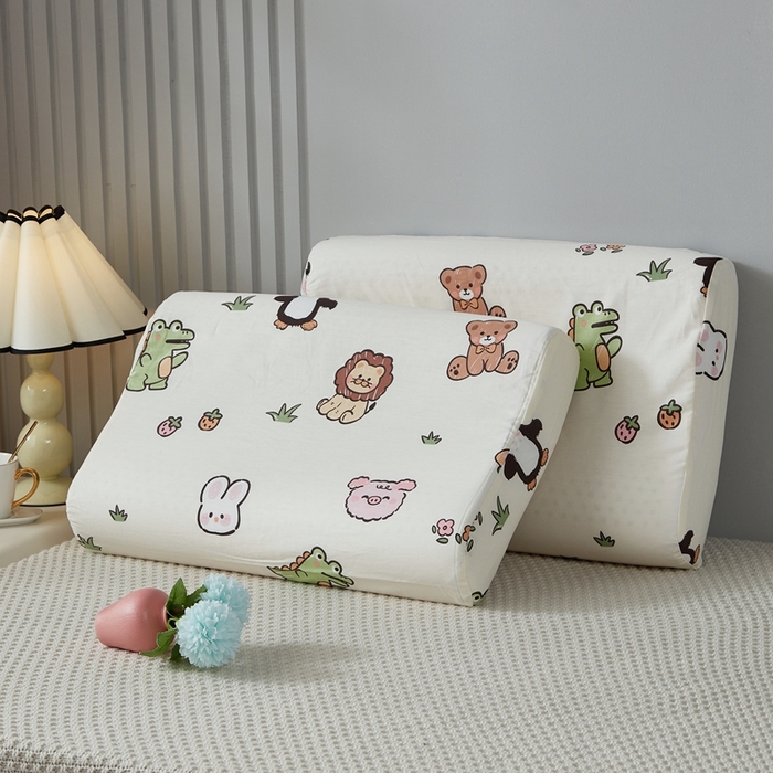 91家纺网 家纺一手货源 找家纺 翎盈家纺 2026款ins风小清新卡通纯棉乳胶枕专用枕套全棉波浪形枕头套 野餐派对