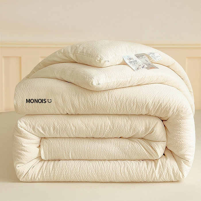 好尚居 2026新款泡泡纱拼色超柔云感大豆被被子被芯 米白