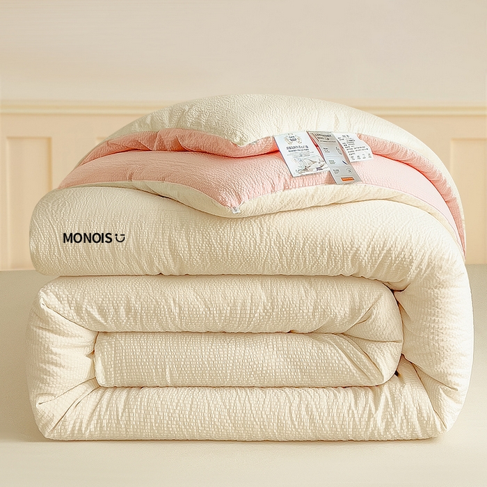 好尚居 2026新款泡泡纱拼色超柔云感大豆被被子被芯 白拼粉