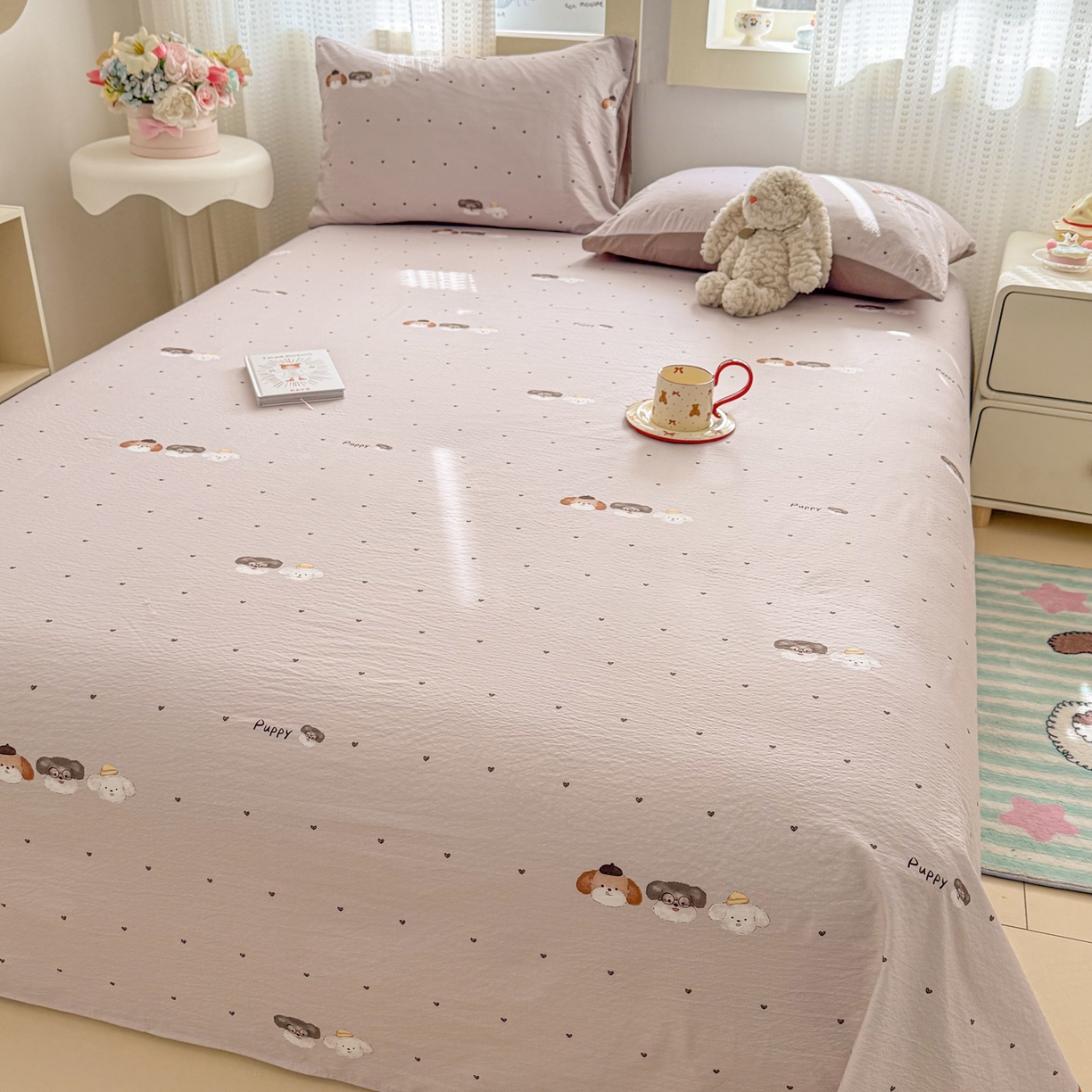 91家纺网 家纺一手货源 找家纺 （总）丽美人家纺 2026新款A类皱皱双层纱印花单床单床单单件