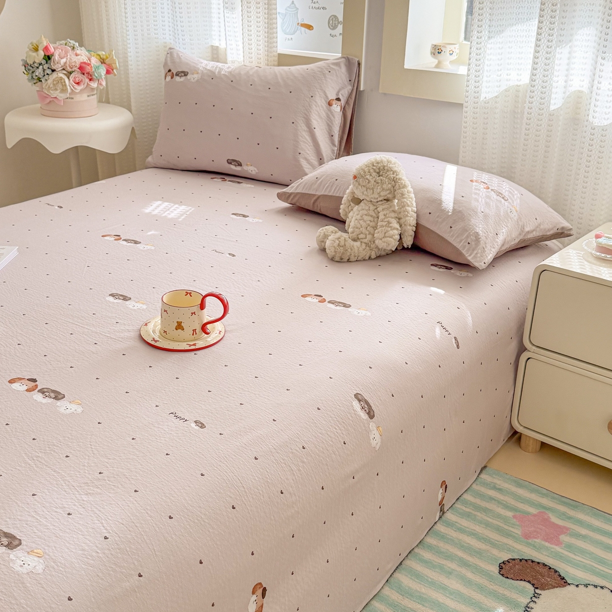 91家纺网 家纺一手货源 找家纺 （总）丽美人家纺 2026新款A类皱皱双层纱印花单床单床单单件