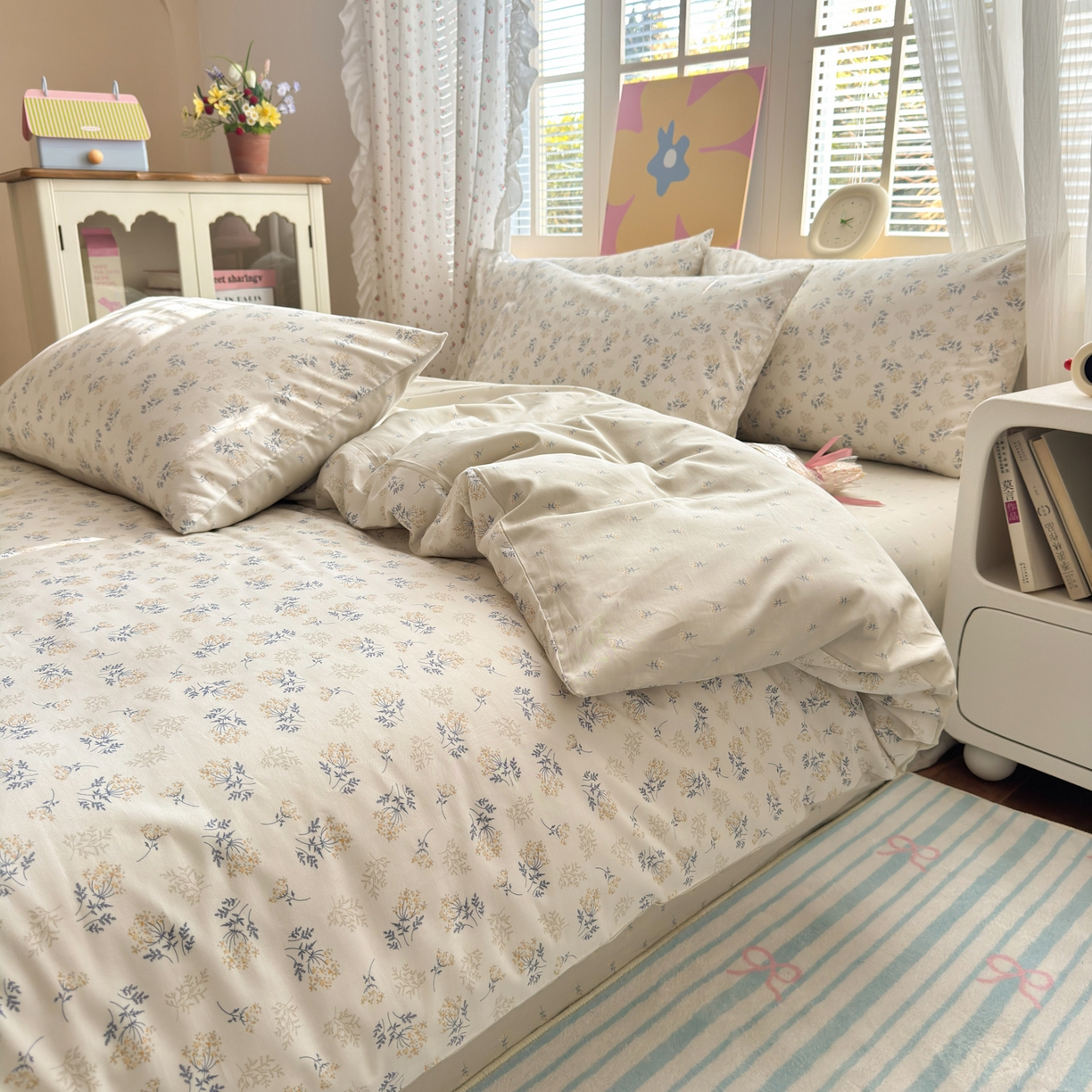 91家纺网 家纺一手货源 找家纺 优彩 2026新款13372碎花系列全棉四件套 一品幽兰