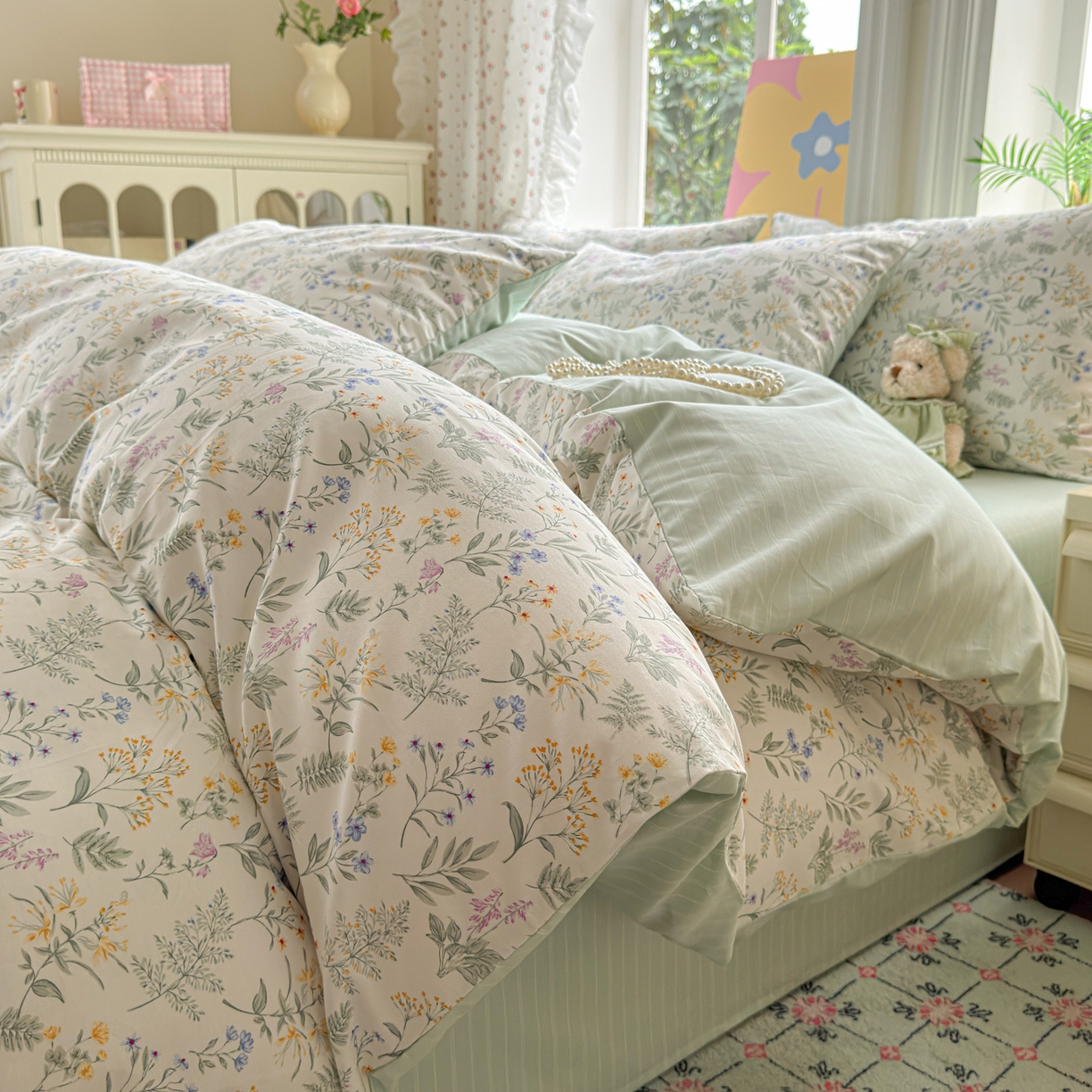 91家纺网 家纺一手货源 找家纺 优彩 2026新款13372碎花系列全棉四件套草花谣