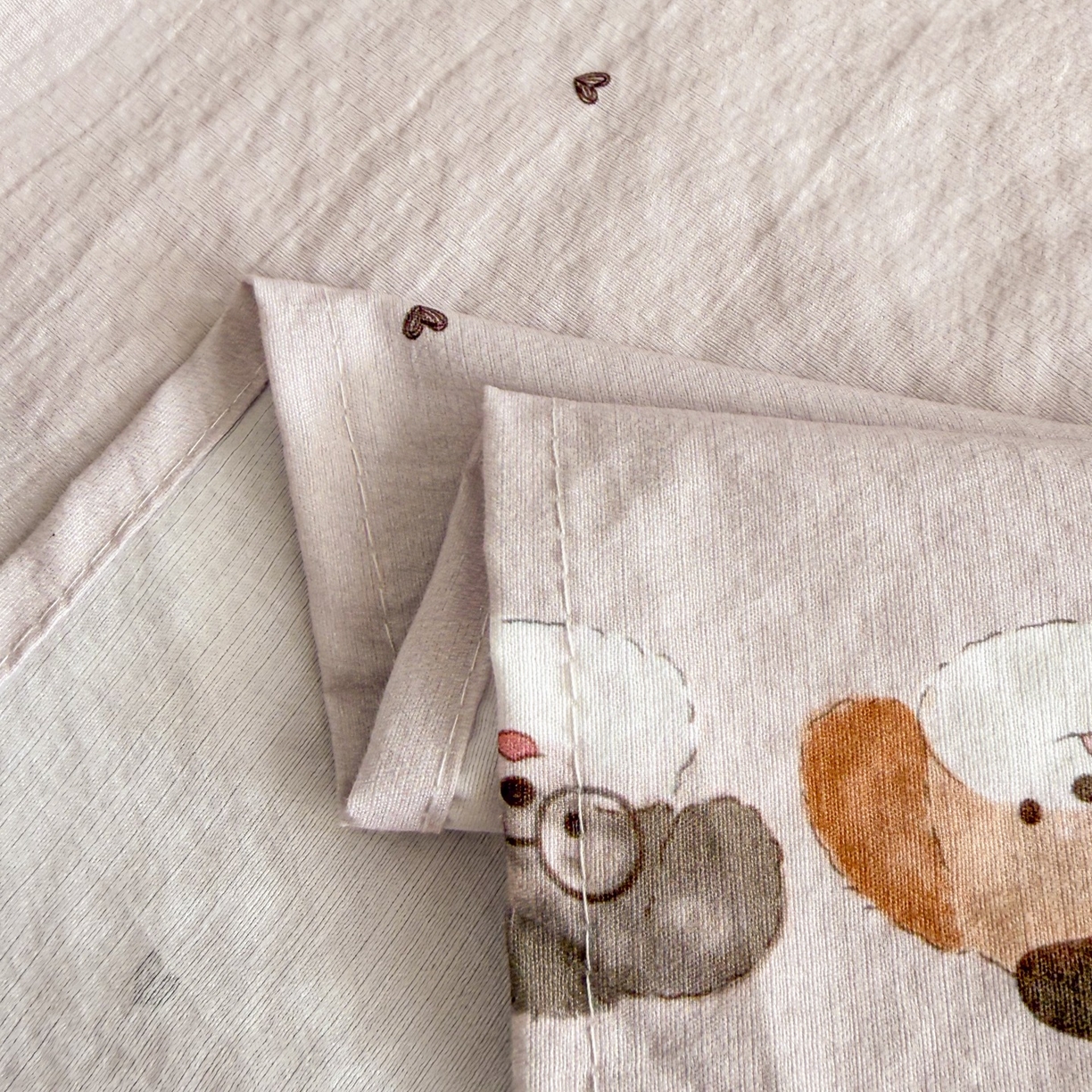 91家纺网 家纺一手货源 找家纺 丽美人家纺 2026新款A类皱皱双层纱印花单床单床单单件 爱心小狗