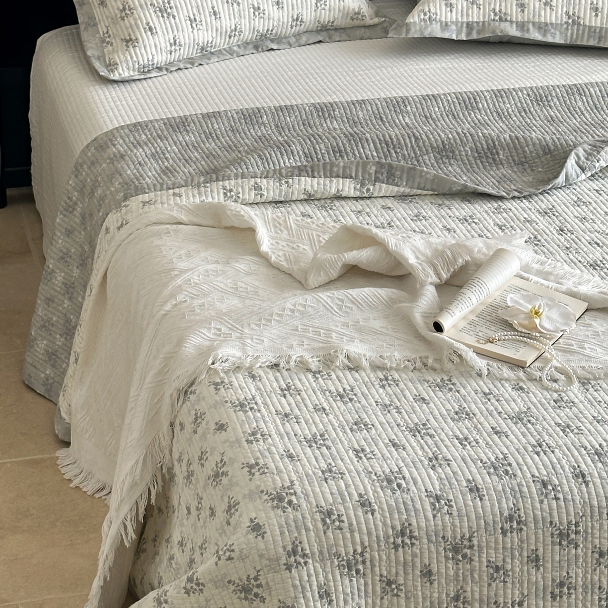 床盖工厂店 2026春夏新款双面100%全棉填充棉花床盖三件套 安然